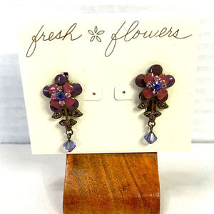 Fresh Flowers Crystal Enamel Floral Earrings NOS